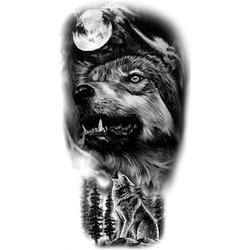 Wolf Sleeve Tattoo | Tijdelijke tattoo sleeve volwassenen | Neptattoo | Wolf Temporary Tattoo | 21 cm x 11,4 cm